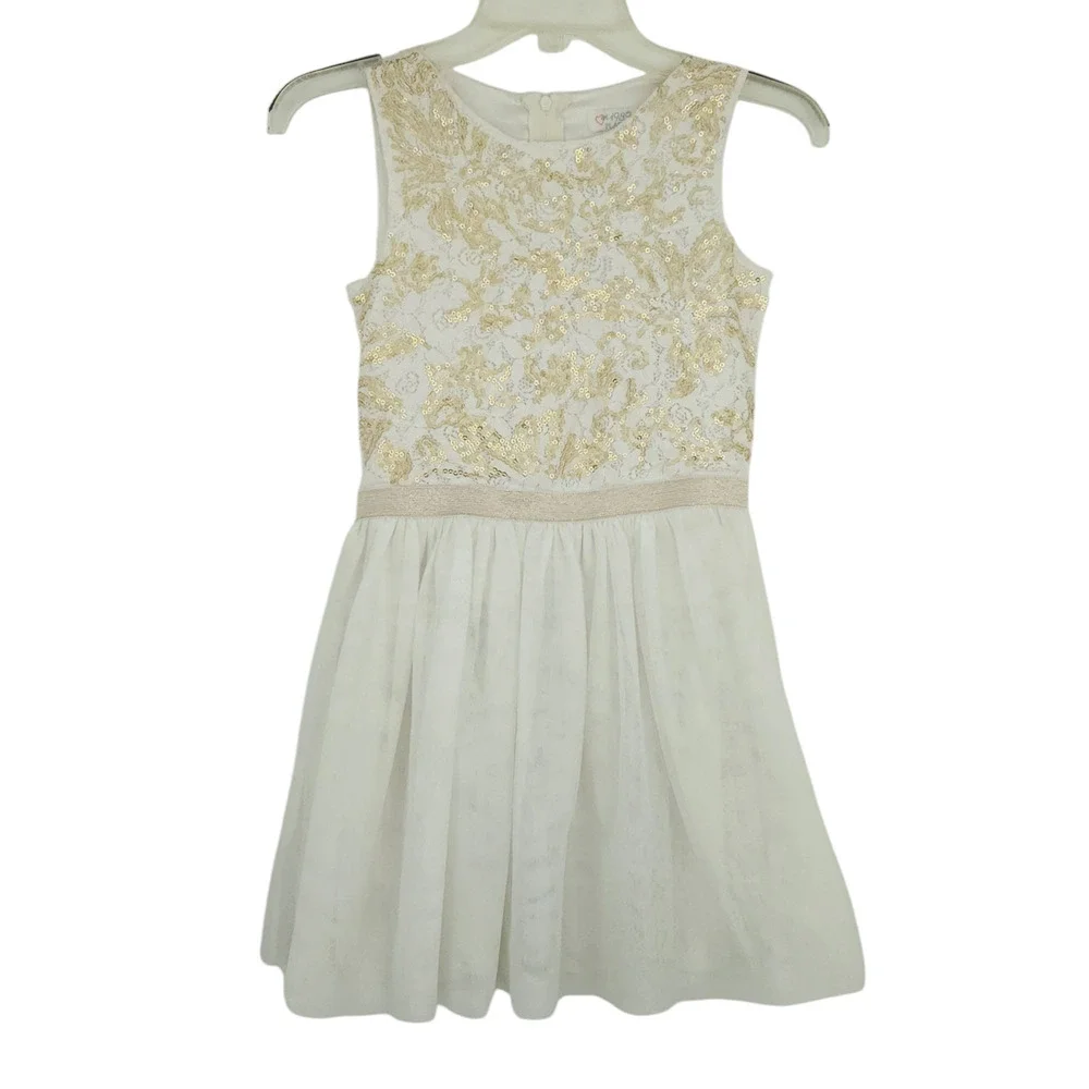 Children's Place  Gold And Ivory Sleeveless Dress Size 10 Girls Kids, Sequins